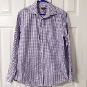Long Sleeve Button Down Dress Shirt Purple Check